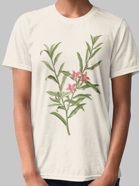 Willow-Leaved Crowea Vintage Floral Print Short Sleeve Graphic Tee T-shirt S-XXL